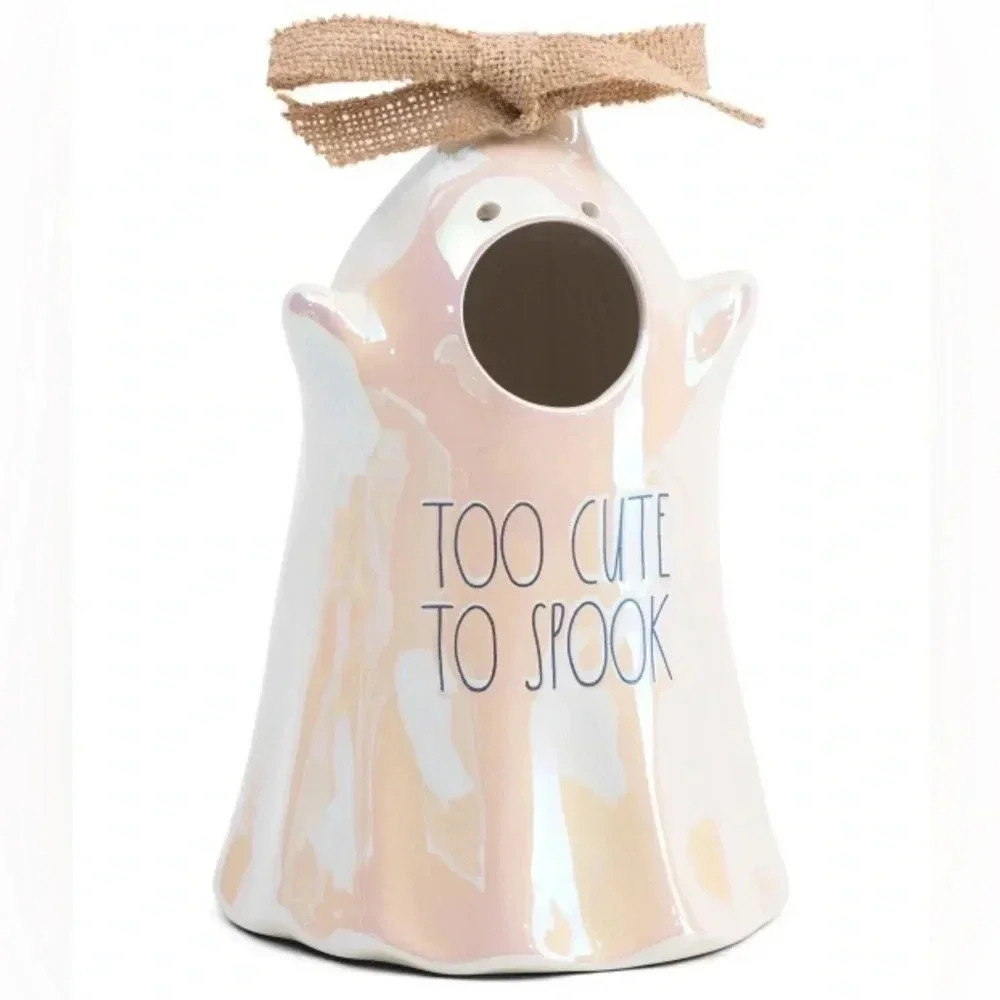 NEW Rae Dunn - TOO CUTE TO SPOOK - Luster Ghost Home Decor Birdhouse by Rae Dunn